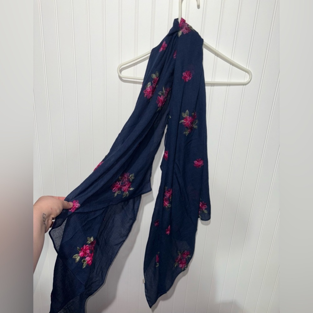 Embroidered Floral Navy Scarf